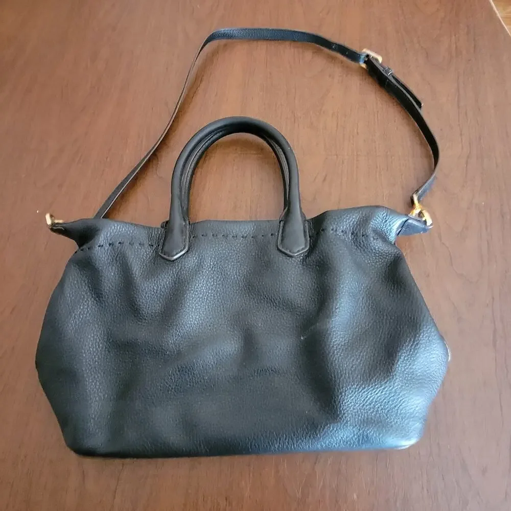 Tory Burch Mcgraw Pebbled Leather Shoulder Black Tote Bag